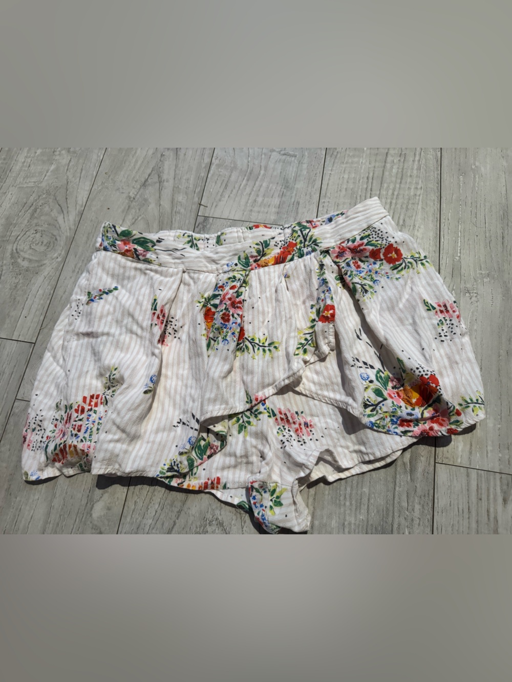 Free People White Floral Flowy Floral Shorts with Red & Green Accents